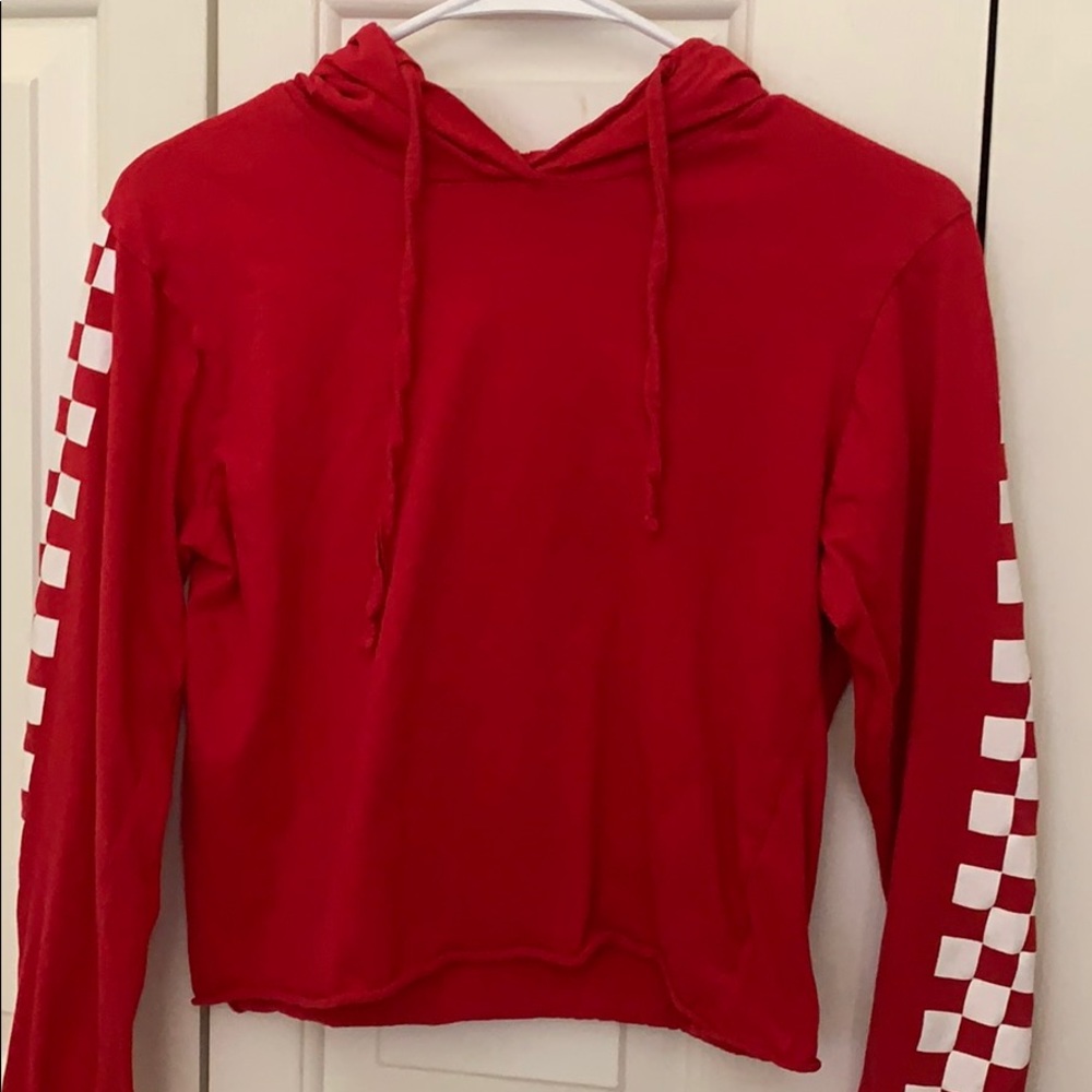 red and white checkered cropped hoodie